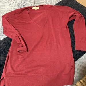 LOFT V-Neck Long Sleeve Sweater in Brick Red
